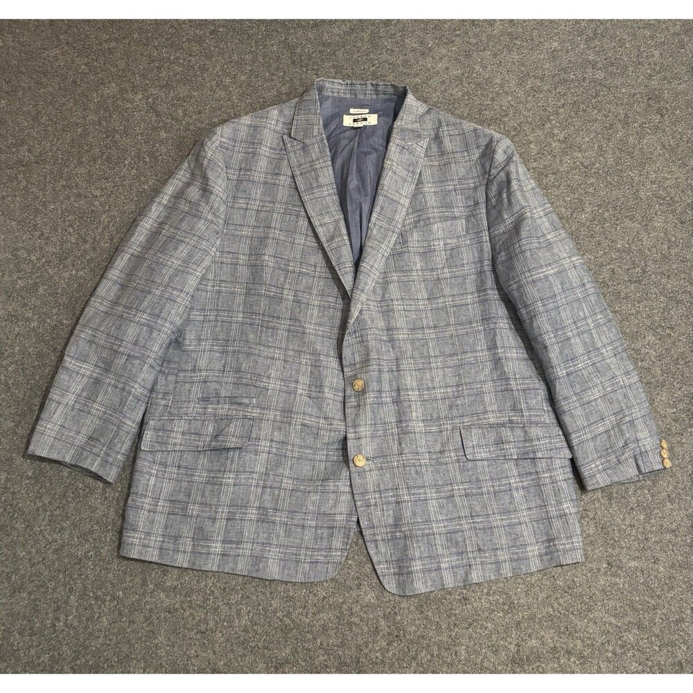 Joseph Abboud Linen Mens Size 2X 50R Blue Glen Plaid Classic Fit Sport Coat
